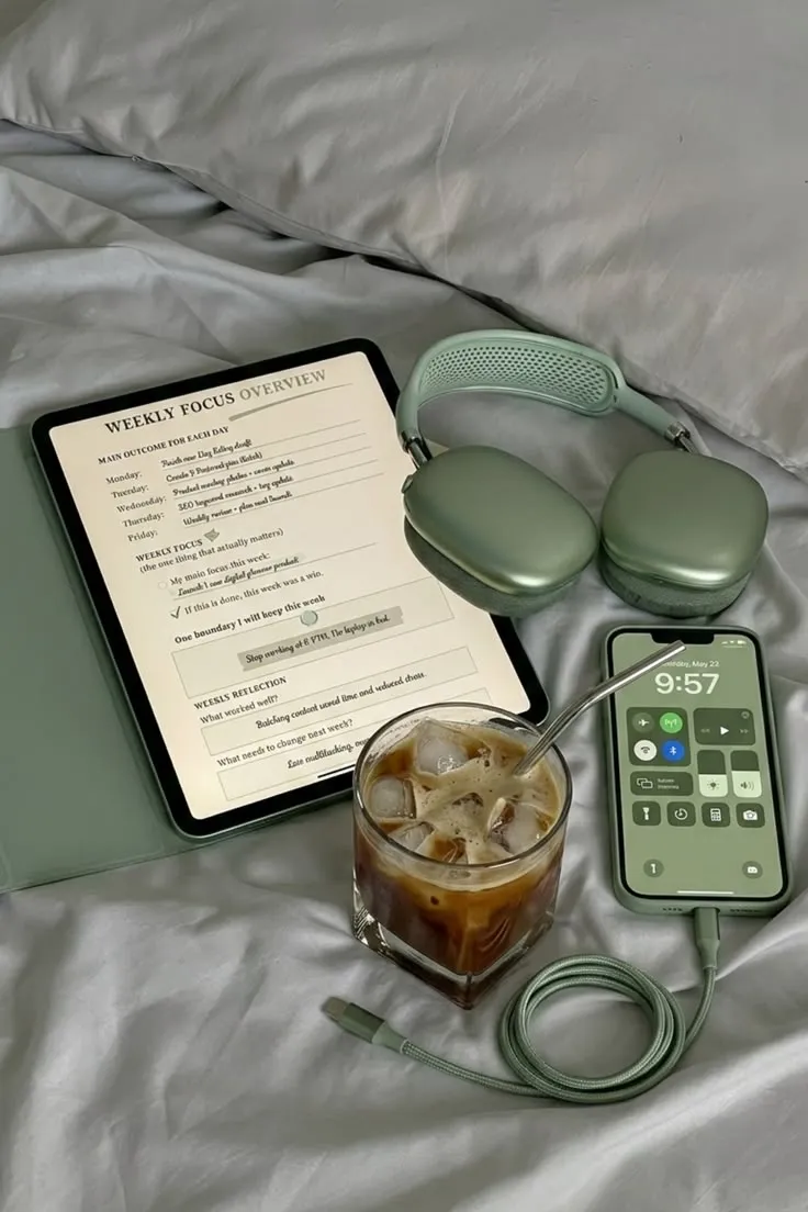 Calm home workspace with planning materials